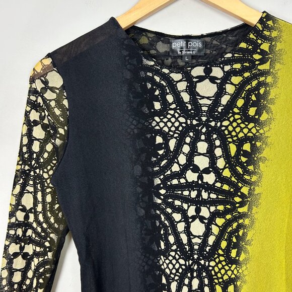 Y2K Nylon Mesh Top Black Abstract Vamp Grunge Whimsigoth Size Large Women's - Picture 2 of 4